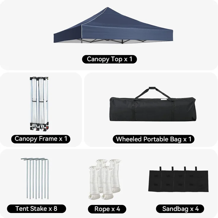 Aoxun Faltpavillon 3x3m Wasserdicht Stabil, Pop Up Pavillon mit Handtasche, UV-Schutz 50+ Gartenzelt Inkl. Rolltasche, Sandbags, Partyzelt Fuer Camping, Strand, Hochzeit und Outdoor Shelter, Blau – Bild 5