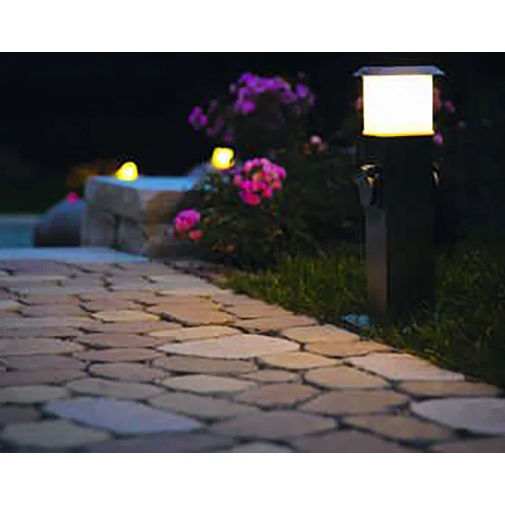 LED Sockellampe, 2-Fach Steckdosen, Edelstahl, H 40 cm – Bild 4