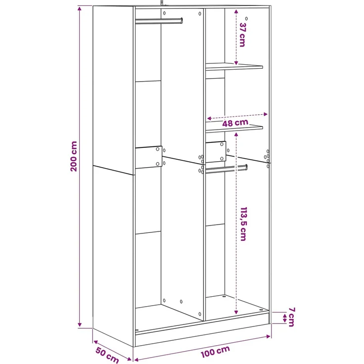 vidaXL Kleiderschrank Schwarz Eichen-Optik 100 x 50 x 200 cm 3446632 – Bild 10