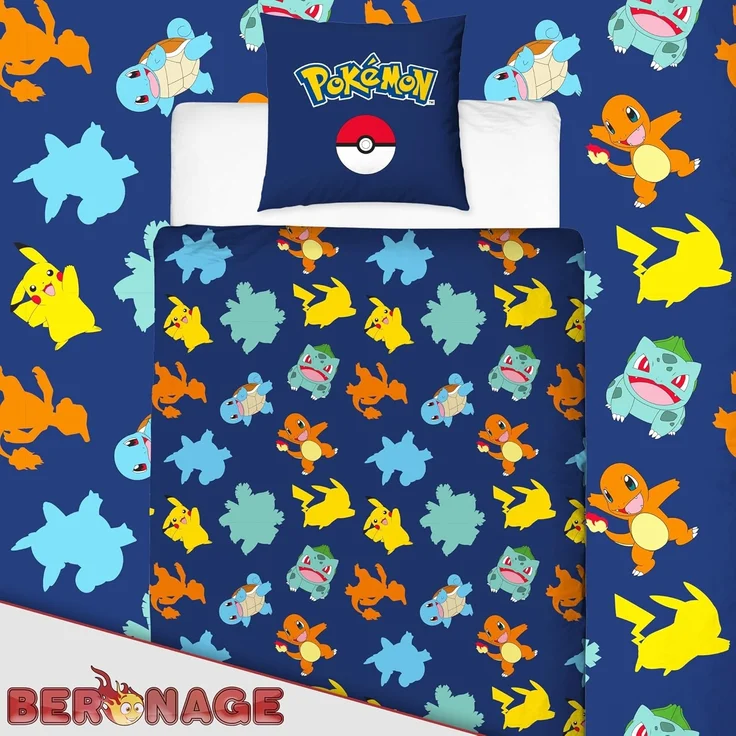 BERONAGE Kinderbettwäsche Pokemon Bettwäsche Pikachu Glurak Bisaflor Turtok Linon / Renforcé, 100% Baumwolle, 135x200 + 80x80 cm – Bild 5