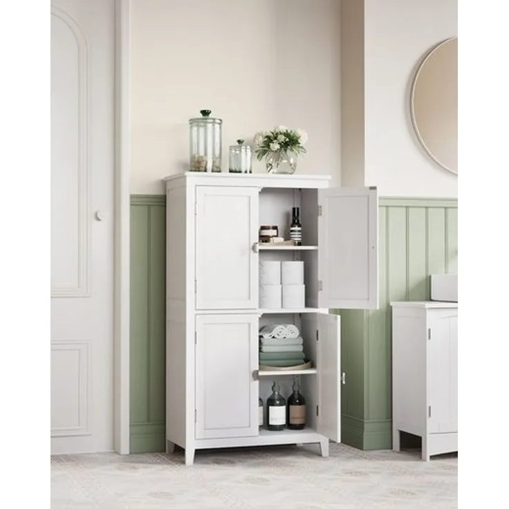 Vasagle Badezimmerschrank mit verstellbaren Ablagen, MDF, 110 x 30 x 60 cm, Weiß