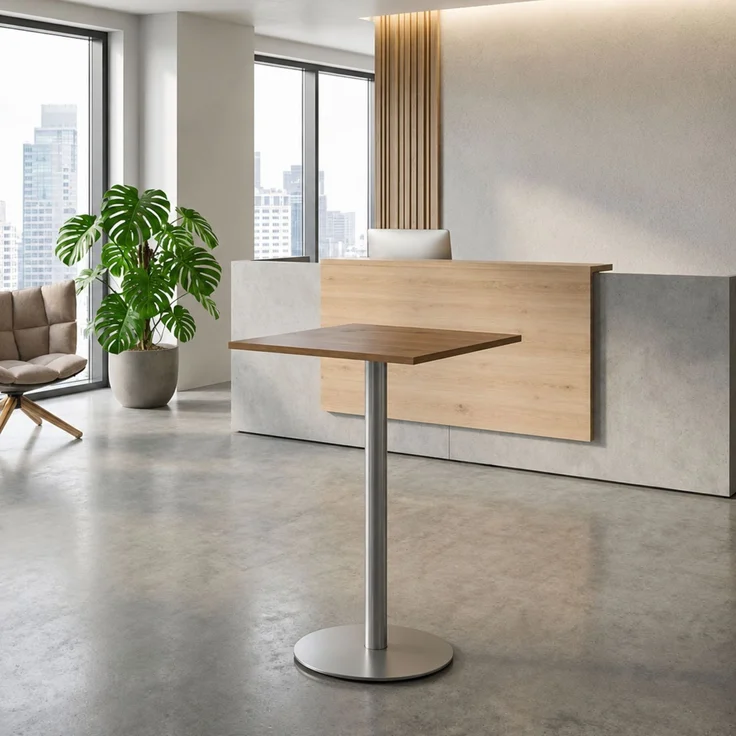 bümö Stehtisch Büro, Bistrotisch eckig 80 x 80 cm in Ahorn, Gestell: Graphit - Bartisch, Stehtisch Holz-Platte, Säule aus Metall, Buffettisch, Säulentisch, Partytisch, Thekentisch, Barmöbel, STH88-3-G – Bild 8