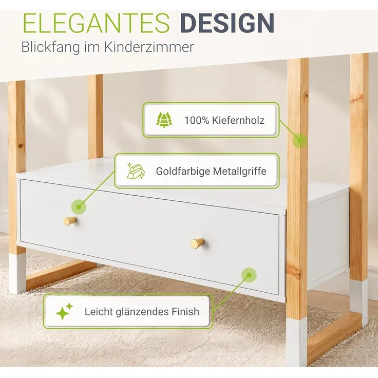 Juskys Kinder Kleiderständer Filla - große Schublade, Kleiderstange, offener Ständer - Kindergarderobe aus Holz - Mädchen & Jungs - Garderobe Weiß – Bild 6