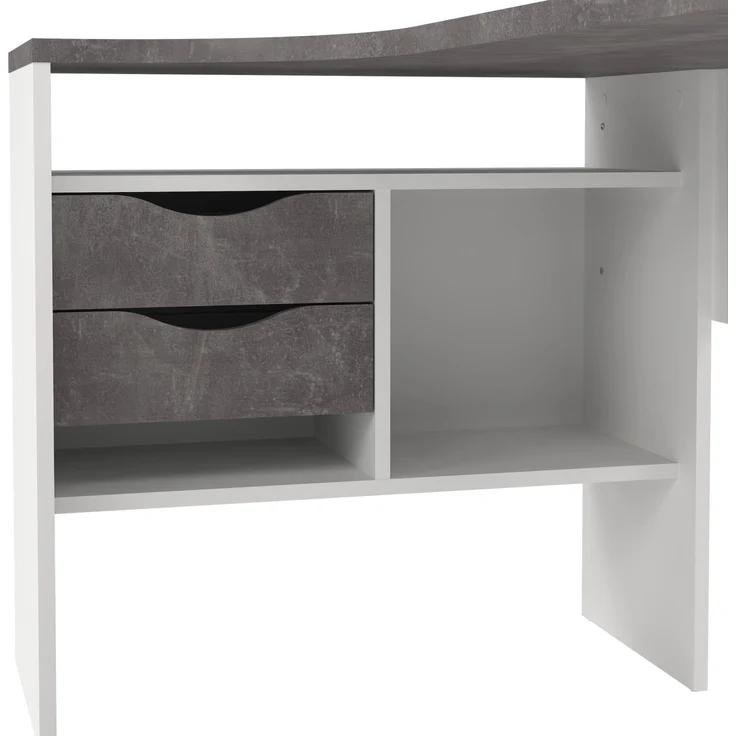 Dmora Schreibtisch Moire, Mehrzweckschreibtisch, Bürotisch für PC, Eckschreibtisch, 145x81 h77 cm, Weiß und Grau – Bild 7