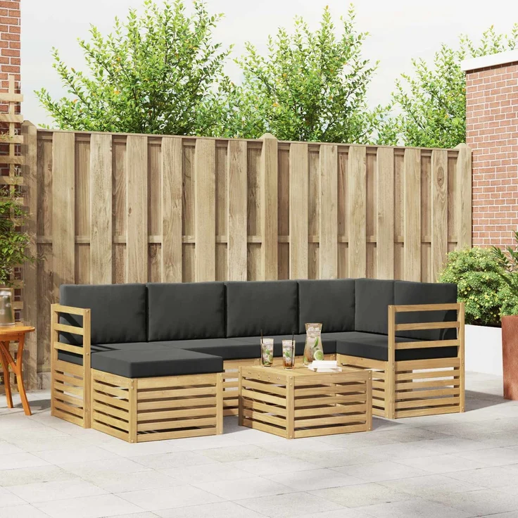 vidaXL Outdoor-Sofagarnitur 7 stk. 5-Sitzer Weiß und Anthrazit 3392137 – Bild 1