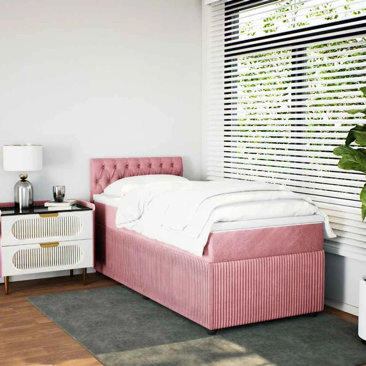 vidaXL Boxspringbett mit Matratze Rosa 90x200 cm Samt 3287649 – Bild 3