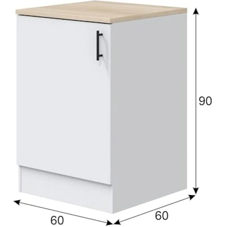 Dmora - Schrank 1 Tür Fombio, Vertikaler Schrank, Aufbewahrungsmodul, Kompakte Küchenbasis, 60x60 h90 cm, Weiß und Eiche – Bild 3