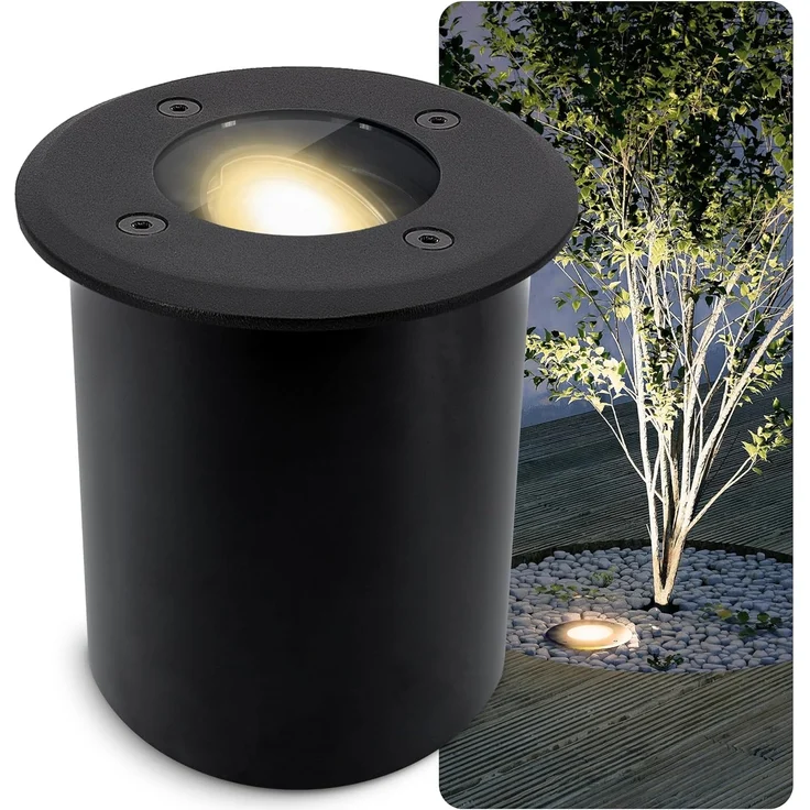SSC-LUXon LED Gartenstrahler JUAVI LED Bodeneinbaustrahler schwarz mit GU10 6W warmweiß, Warmweiß – Bild 1