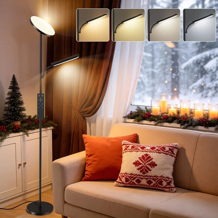YICAIZI Stehlampe Wohnzimmer, 42W Deckenfluter mit Leselampe, 4200LM LED Stehlampe Dimmbar mit 2700K-6500K Farbtemperatu, Moderne Standleuchte mit Fernbedienung & Touch-Steuerung