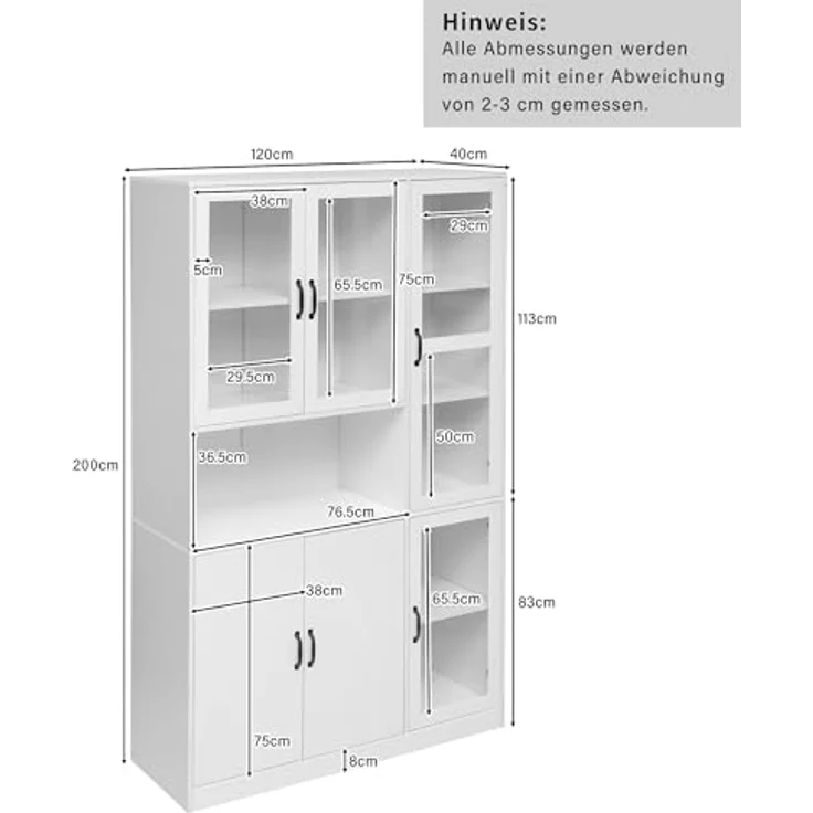 Ball & Cast Standvitrine mit Beleuchtung und Einlegeböden - Vitrine für Wohnzimmer, Schlafzimmer & Büro, Weiß – Bild 2