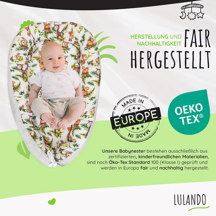 LULANDO® Babynest - Standard 100 von Oeko-Tex - multifunktionales Kuschelnest für Babys und Säuglinge - Nestchen - Reisebett - 100% Baumwolle - antiallergisch - hergestellt in der EU – Bild 5