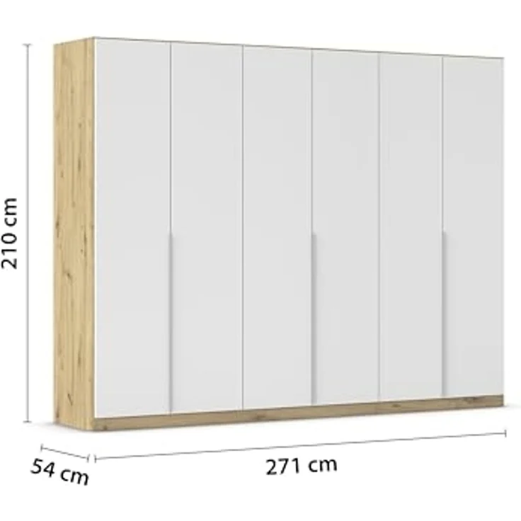 Rauch Möbel Alabama, Kleiderschrank für Schlafzimmer, Kinderzimmer, Wohnzimmer, Garderobe, Flur, 6-türig, mit Zubehör Classic, Farbe Weiß/Eiche Artisan, Holz, Breite 271 cm – Bild 3