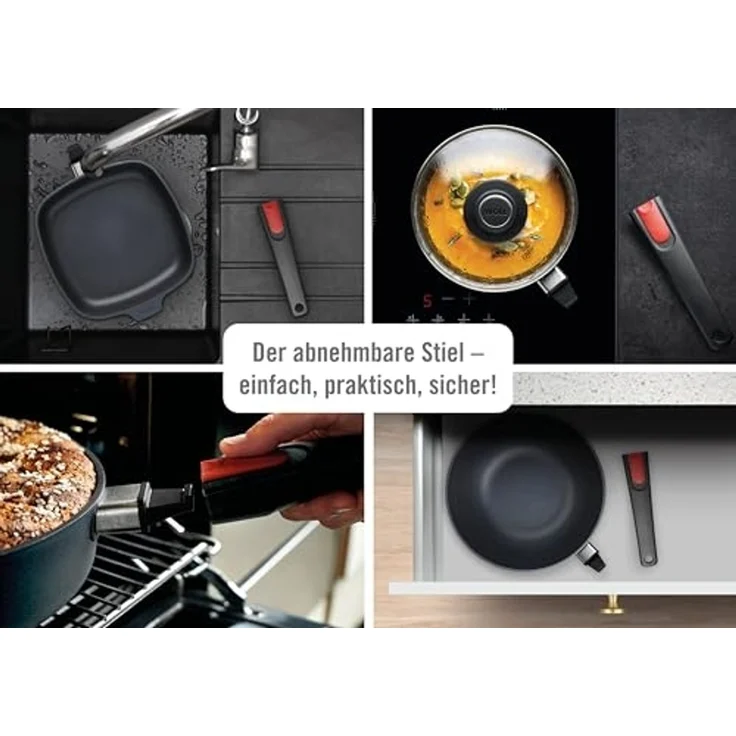 WOLL Guss-Crépepfanne Diamond Lite Induktion ultraleicht Ø 26 cm 5‑lagige Diamantversiegelung Aluminium Alle Herdarten bis 300 °C abnehmbarer Griff Spülmaschinenfest – Bild 3