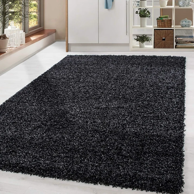 HomebyHome Shaggy Hochflor Teppich Wohnzimmer 240x340 cm Anthrazit - Teppich Flauschig, Modern, Plüsch und Extra Weich - Ideal für Schlafzimmer, Esszimmer und als Küchenteppich