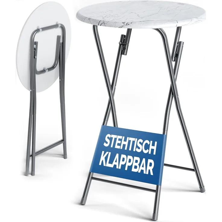 Casaria® Stehtisch 2er Set Klappbar Höhe 110cm Ø 60cm Marmor Optik Beistelltisch Klapptisch Bartisch Cocktail Esstisch Rund Hochtisch Gartentisch weiß