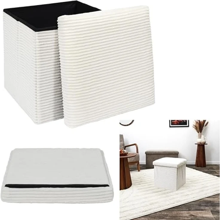 HOME DECO FACTORY, HD0276, Cotele Scott Beige Faltbare Ottoman-Truhe, Weichheit, Möbel, Sitz, Faltbare Truhe und Bank, 38 x 38 x 38 cm, Sitzhöhe 38 cm, Beige – Bild 3