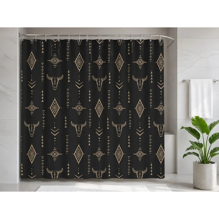 Wasserdichter Duschvorhang mit Westernmuster Schwarz-Beige 180 x 200 cm – Bild 2