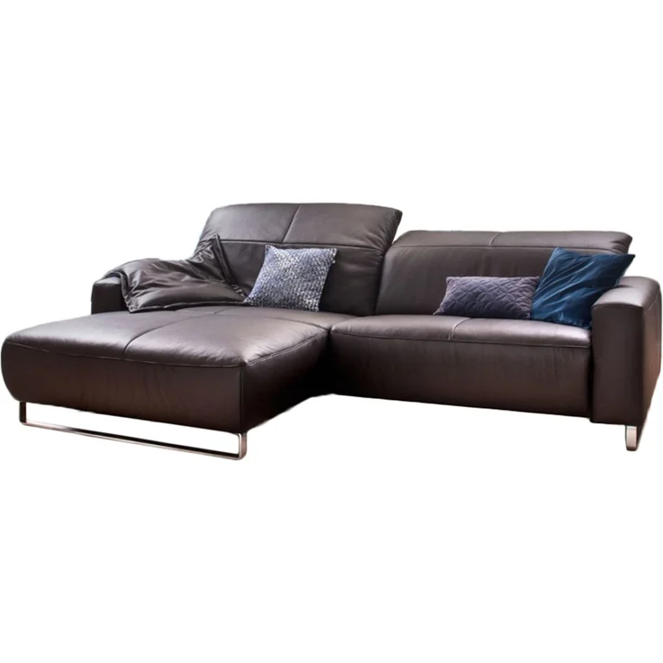 KAWOLA Sofa YORK Leder Life-line chocolate Rec links Fuß Metall Chrom matt 85 x 111 x 284 cm – Bild 2