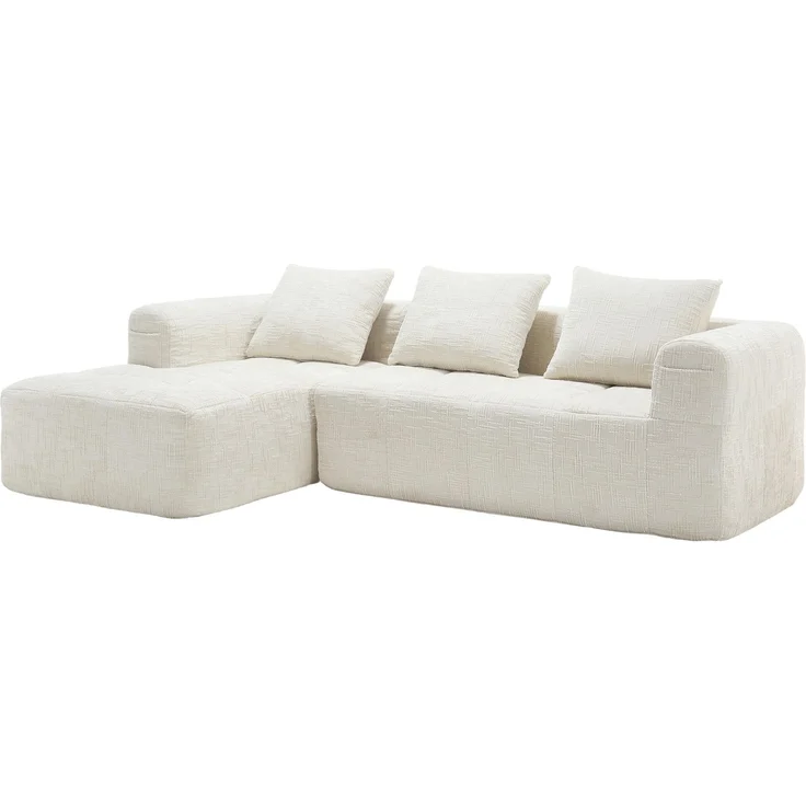 DESVIAE Sofa 3-Sitzer mit Chaiselongue und Seitentaschen, 250x60x158 cm, Chenille, Beige – Bild 7