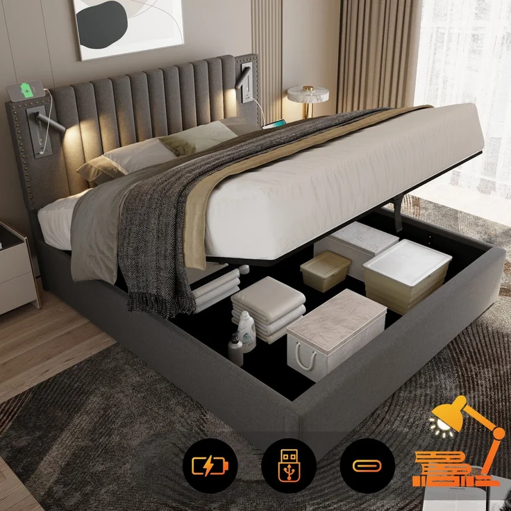 TavilaEcon Boxspringbett mit verstellbarem Kopfteil, Polsterbett Grau Liegefläche 140 × 200 cm – Bild 7