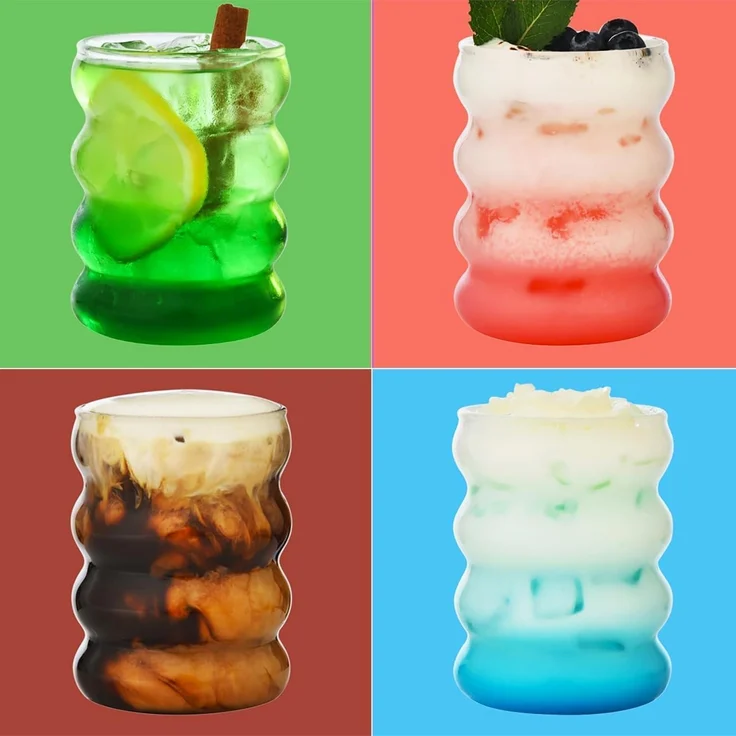 ALINK Plus Size Gerippte Trinkgläser 2er Set 530ml Glasstrohhalme Cocktail – Bild 7