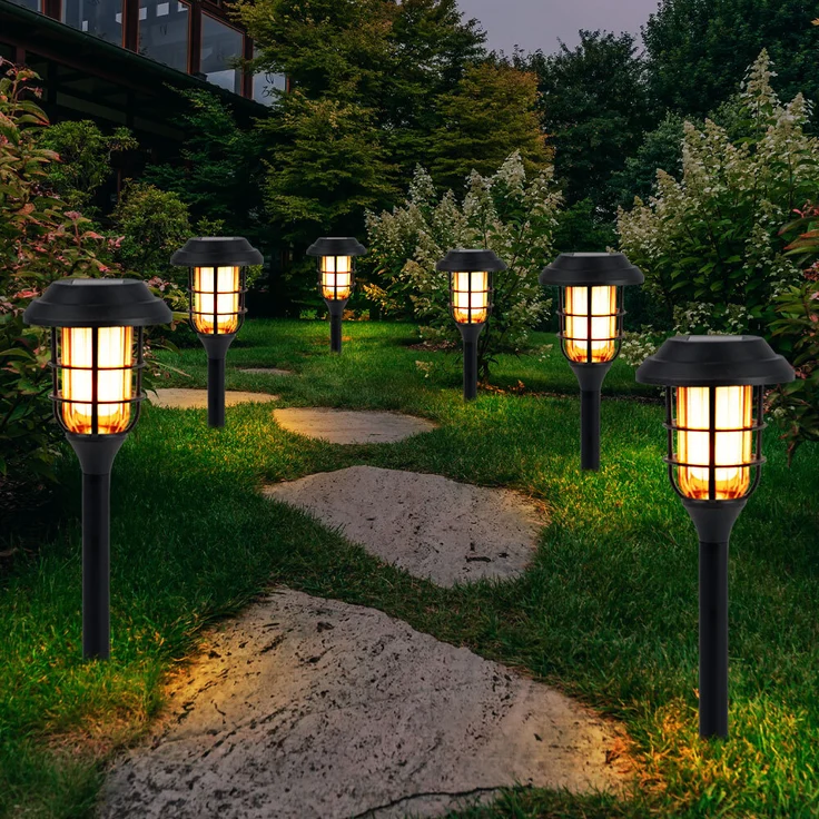 9er Set LED Solarleuchten, Erdspieß, schwarz, H 43 cm – Bild 7