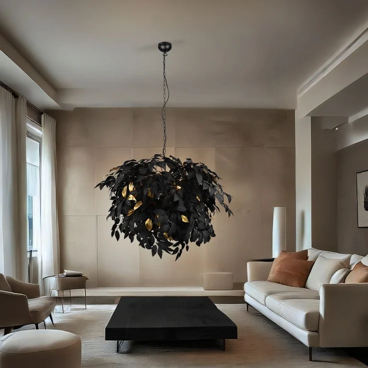 Pendelleuchte, 4-Flammig, Blätter, schwarz-gold, D 70 cm – Bild 8