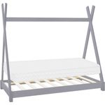 ML-DESIGN Kinderbett Hausbett Tipi Zeltbett inkl. Lattenrost Bodenbett Kinder Himmelbett, Abenteuerbett zum Spielen Zelt Spielbett Kiefer Bettenhaus Bett Grau