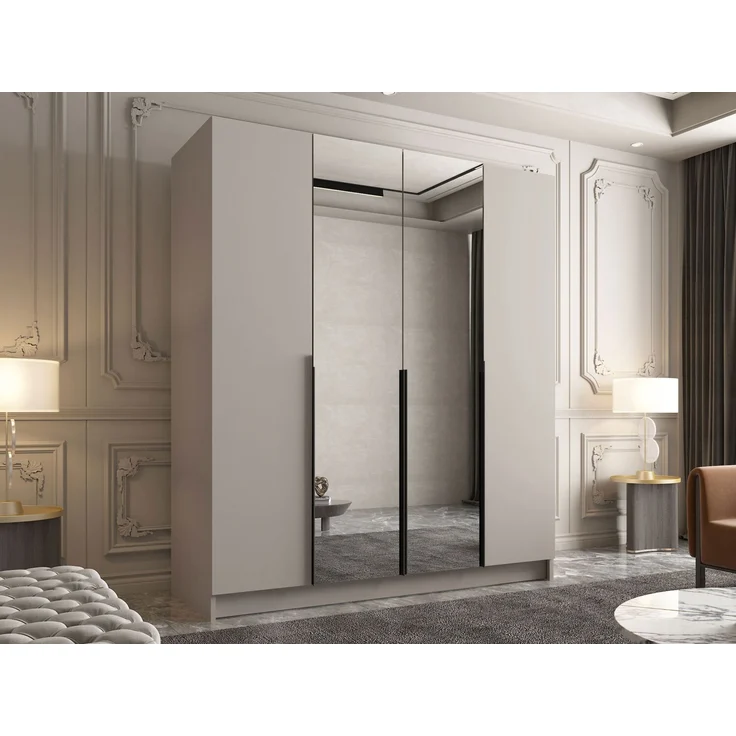 Mirjan24 'Salkor' Drehtürenschrank mit 4 Türen, Laminatplatte, 215 x 58 x 200 cm, Cashmere / Schwarz, mit Spiegel – Bild 2