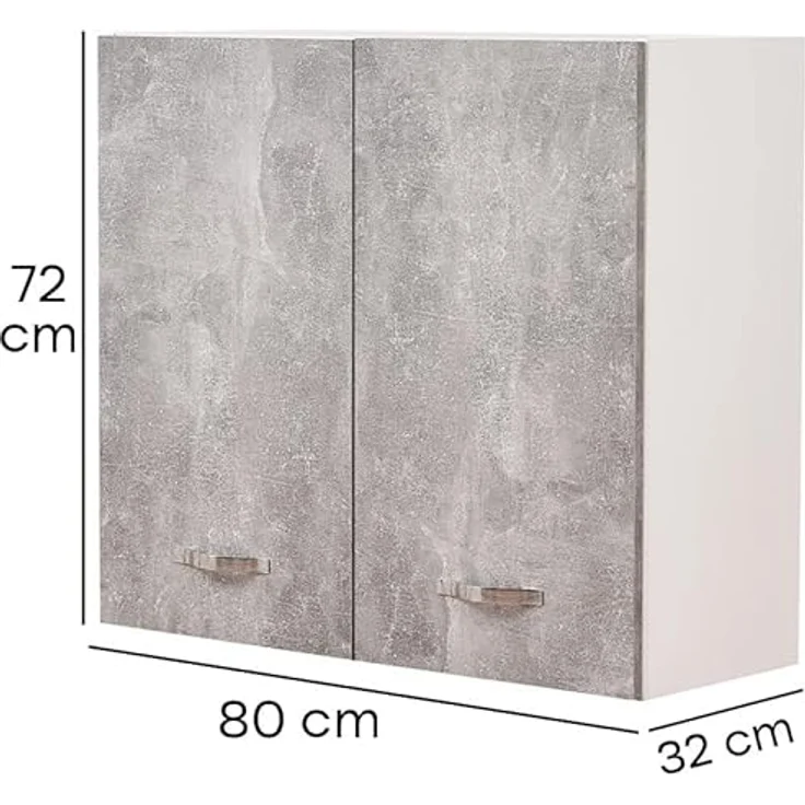 Hängeschrank für die Küche, Hängeschrank aus Holz mit Zwei Türen, 1 Regal und 2 Fächern, geräumiger und robuster Wandschrank, Maße: 80 x 32 x 72 cm (grau) – Bild 4