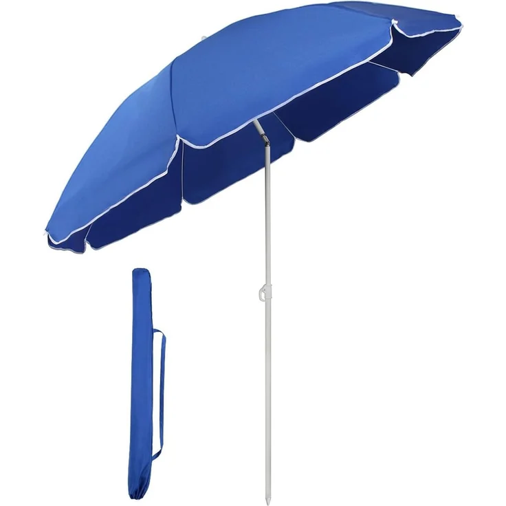 Sekey Sonnenschirm mit Schutzhülle, Neigungswinkel und Höhe verstellbar, Polyester blau, 160 cm – Bild 1