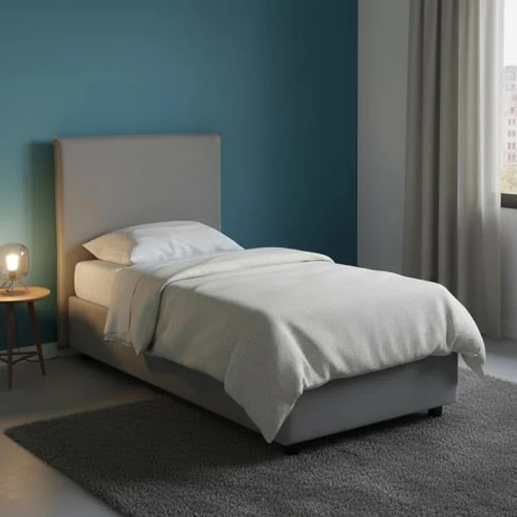 Talamo Italia - Einzelbett Cira, Bettkasten mit Stoffbezug, 100 % Made in Italy, Öffnung vorne, geeignet für Matratzen 90x200 cm, Grau – Bild 1