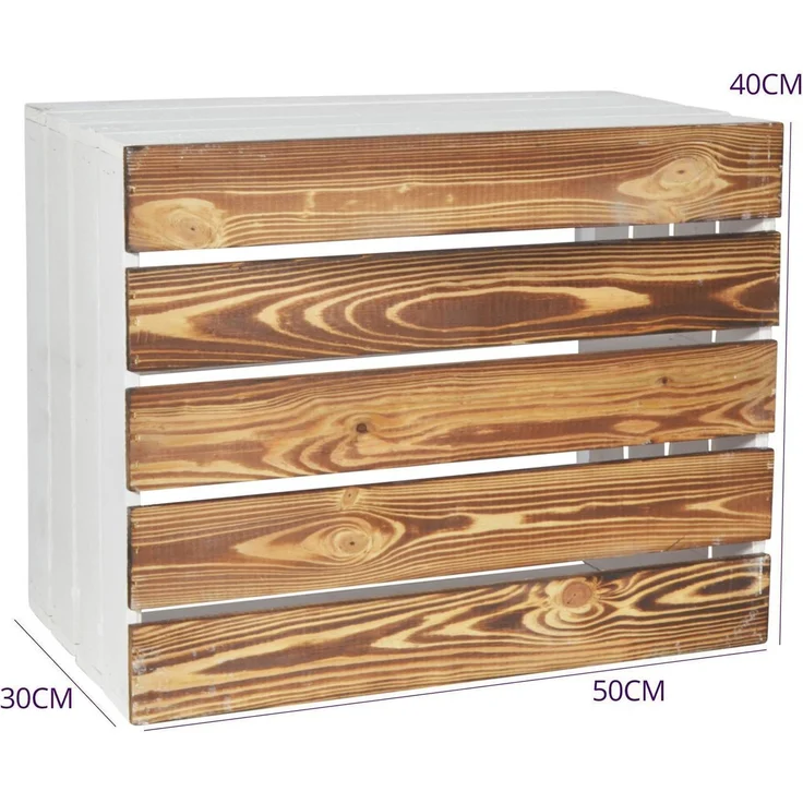 CHICCIE 2 Set Holzkiste Grete Geflammt Weiß 50x40x30cm - 2x Langes Regal Obstkiste Dekokiste Weinkiste – Bild 2