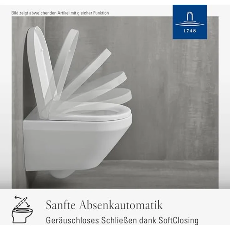 Villeroy & Boch Antao WC-Sitz - Toilettendeckel mit Absenkautomatik - Abnehmbarer, bruchsicherer Toilettensitz aus Duroplast - Original Ersatzteil - Klodeckel in D-Form - Weiß Alpin, glänzend – Bild 3
