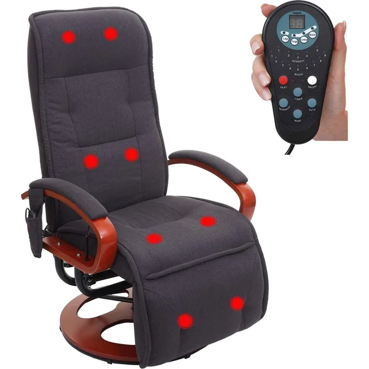 Relaxliege ARLES II, Relaxsessel Massagesessel, MIT Massage Stoff/Textil ~ dunkelgrau