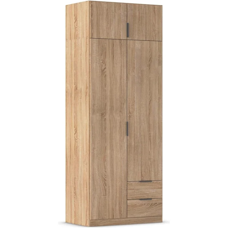 Rauch Möbel Lagoa, Kleiderschrank, Garderobe für Schlafzimmer, Kinderzimmer, Jugendzimmer 4-türig, 2 Schubladen, mit Zubehör Premium, Farbe Eiche Sonoma, Holz, Breite 91 – Bild 1