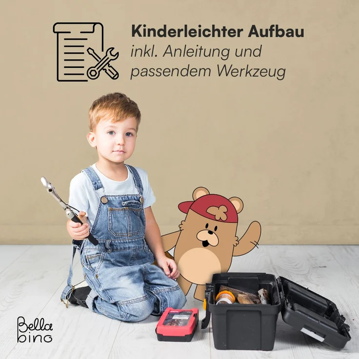 Bellabino 'Teme' Kinderbücherregal, weiß, 80x40x44 cm, Holz, Montessori Kinderregal mit 4 Fächern und Ablagefläche – Bild 8
