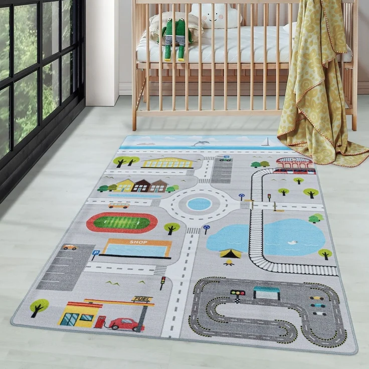 Carpettex Kinderteppich Straßenteppich, Rechteckig, Höhe: 7 mm, Kinderteppich Straßenteppich Teppich Kinderzimmer Rutschfest Waschbar – Bild 1