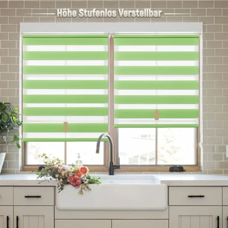 Deswell Doppelrollo Klemmfix ohne Bohren Grün B60 x H130 cm (Stoffbreite 56cm) Rollos für Fenster ohne Bohren für Fenster mit Lichtdurchlässig & Verdunkelnd/Höhe Stufenlos Verstellbar – Bild 3