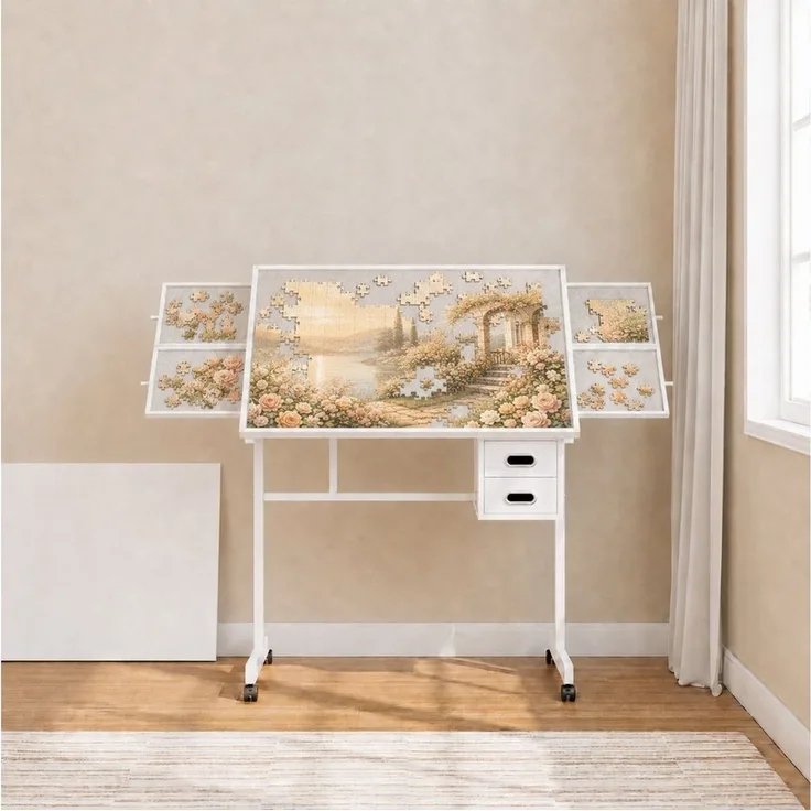 BBWL Schreibtisch Puzzle 1000 Teile Jigsaw Puzzle Board mit Schubladen Rollen MDF, Puzzle Tisch Metall stabile Puzzleplatte mit Abdeckung mobil Geschenk