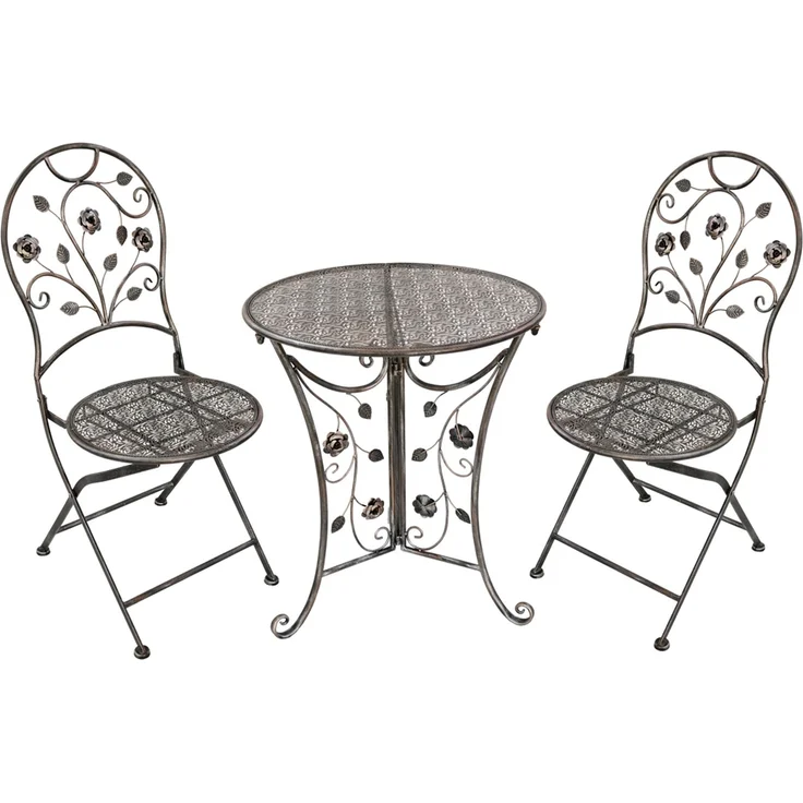 Balkonmöbel-Set THILO 3-tlg. - Stahl, Bronze | Balkon-Set Gartenmöbel-Set Sitzgruppe für Balkon Balkonstuhl Balkontisch mit Stühlen A und Tisch – Bild 1