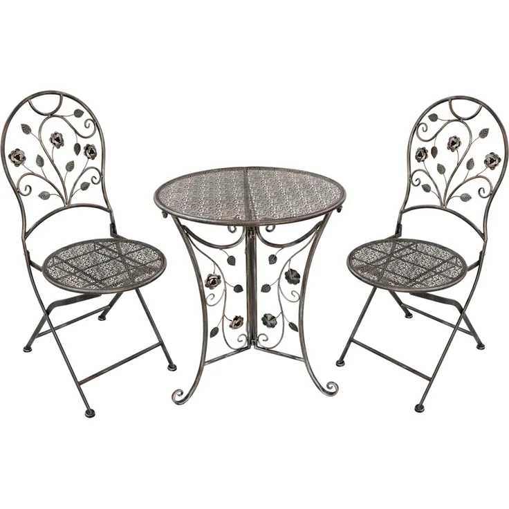 Balkonmöbel-Set THILO 3-tlg. - Stahl, Bronze | Balkon-Set Gartenmöbel-Set Sitzgruppe für Balkon Balkonstuhl Balkontisch mit Stühlen A und Tisch
