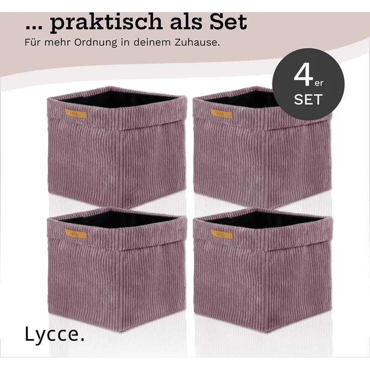 Lycce faltbare Aufbewahrungsbox, 4er Set - Cord, passend für Kallax Regal, abnehmbarer Bezug, robust, formstabil Altrosa 31x33x33cm – Bild 6