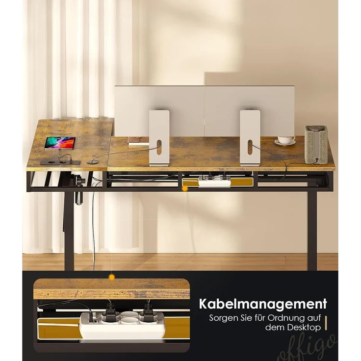 Eckschreibtisch Höhenverstellbar Elektrisch L Form 140 x 80 cm Braun – Bild 9