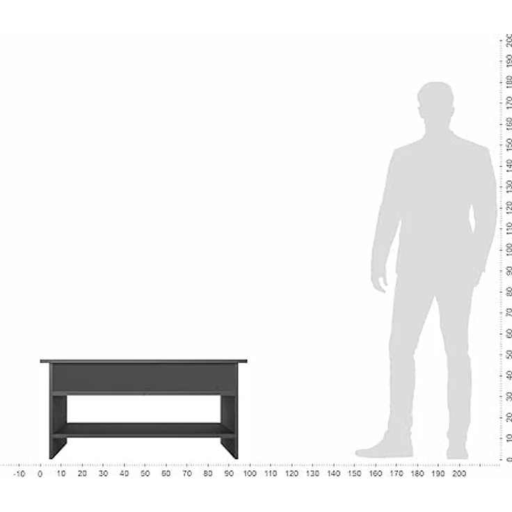 KOMTO Couchtisch Höhenverstellbar Wohnzimmertisch mit Stauraum Aufklappbar Sofatisch (Kaffeetisch Stubentisch, Spanplatte, Coffee Table Tokyo 98,4 x 50,4 x 48 cm) – Bild 8