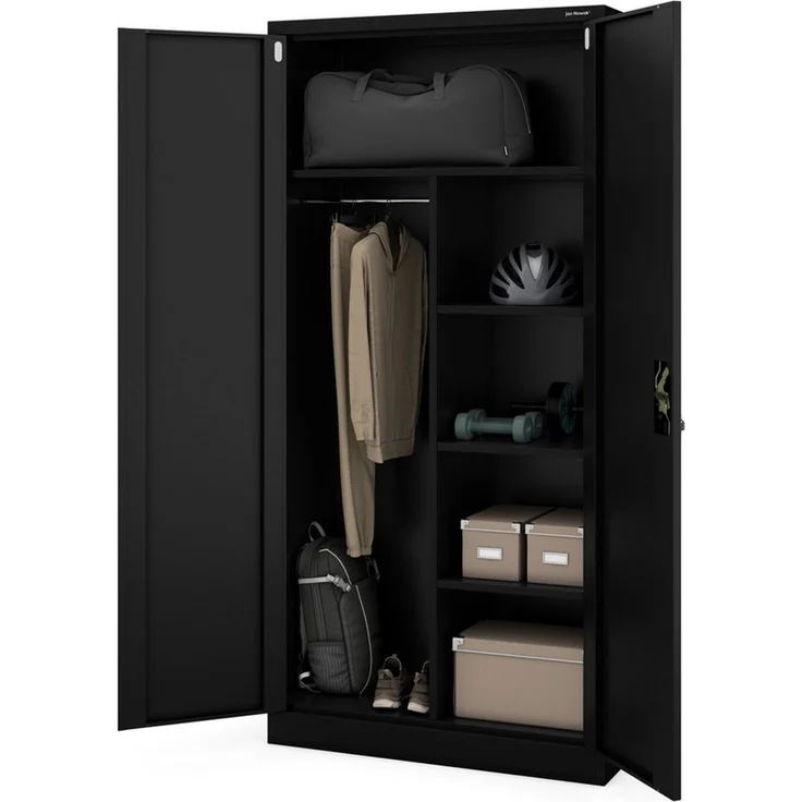 Jan Nowak Mehrzweckschrank Metall Mehrzweckschrank 90 cm DAWID 3 Zonen abschließbar Stahl (Putzschrank Büro Garderobe Sozialraum Kleiderstange Schlüssel, 0,6 mm 185 x 90 x 45 cm Wandmontage Schloss 2 Schlüssel robust) 3 Zonen Halbablage Driegelpunkt-Sc... – Bild 2