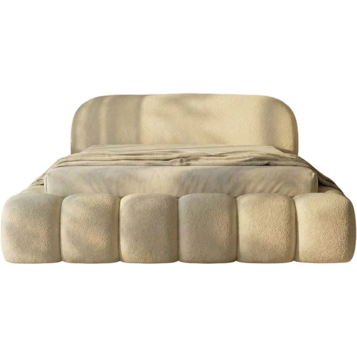 yourhouse24 Polsterbett Orlando Slim Bouclé kompaktes Wolkenbett mit Bettkasten, Bubble-Optik & Japandi – Bild 4