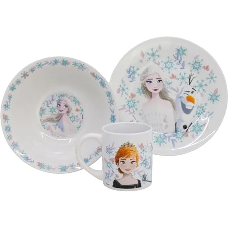 Disney Frozen Kindergeschirr-Set Keramik 3 teilig Teller Schüssel Becher in Geschenkbox (3-tlg), 1 Personen, Keramik, 3 Teilig – Bild 1