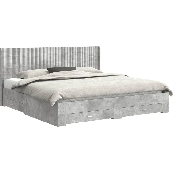 vidaXL Bettgestell mit Stauraum und Kopfteil Betongrau Holzwerkstoff 3414076 – Bild 2