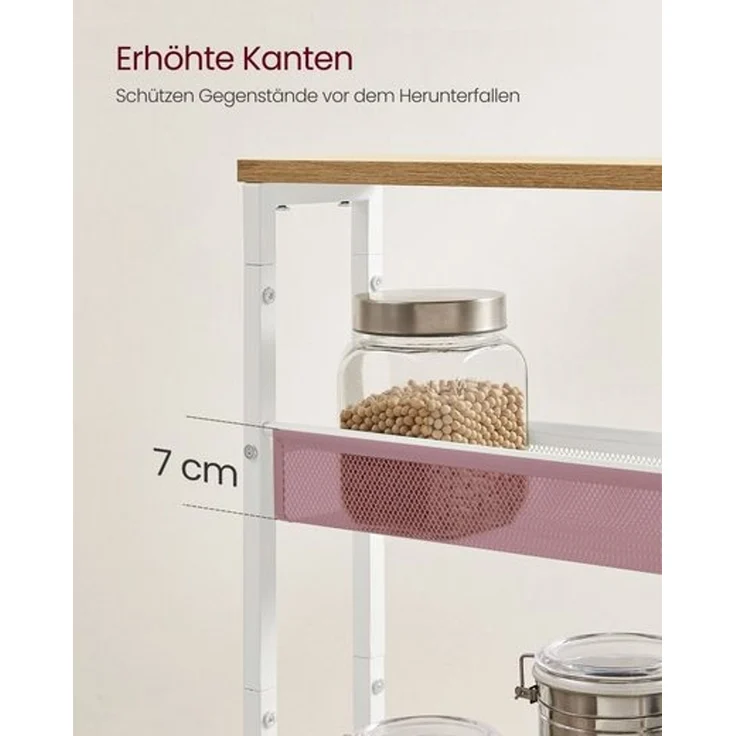 Vasagle Küchenwagen mit 4 Ebenen, Stahlgestell eichenfarben-weiß, 13 x 45,4 x 77 cm – Bild 3